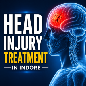 Head injury treatment in Indore showing brain trauma illustration with expert care by Dr Ashish Kumar Dwivedi